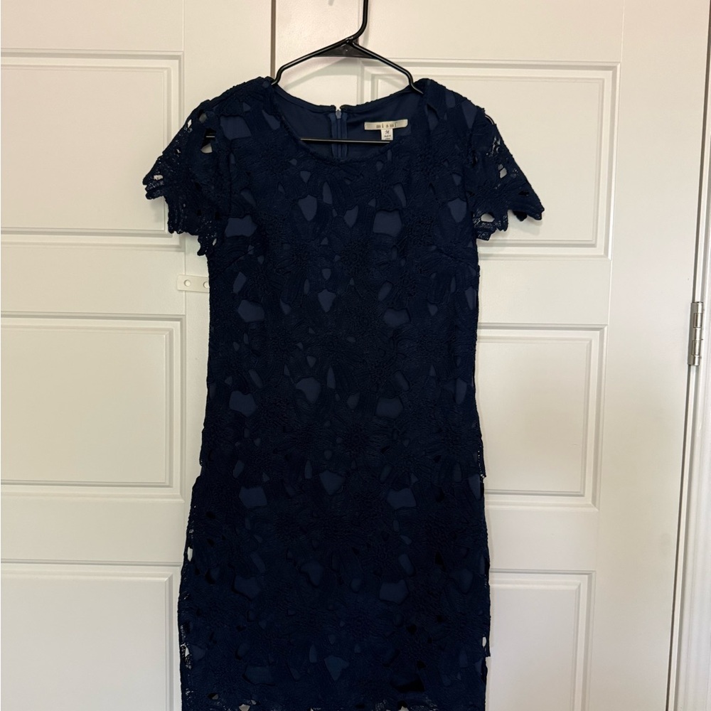miami Navy Floral Lace Short Sleeve Dress